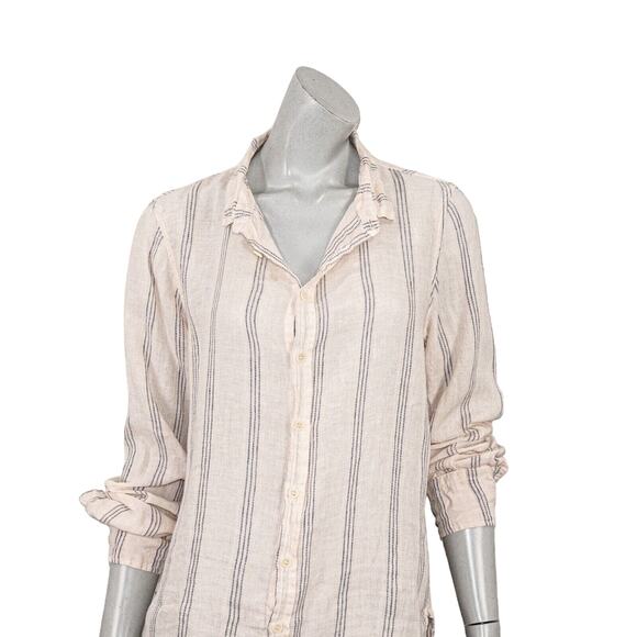 CP SHADES Medium Marella 100% Linen Button up Shirt in Peach Striped - Picture 8 of 9